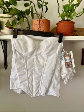 White Satin Bustier Corset Top by Coquette - Strapless Shaping Bra
